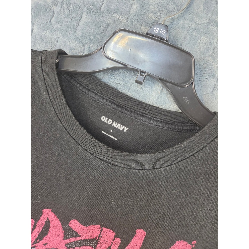 Old Navy Godzilla Graphic Tee Black Pink Japanese Text Kaiju Movie Shirt Large